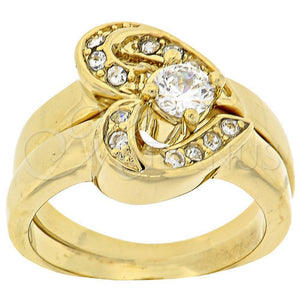 Anillo Multi Piedra 5.166.001.07 Oro Laminado, Diseño de Corazón, con Blanca Zirconia Cubica, Pulido, Tono Dorado (Size 7)