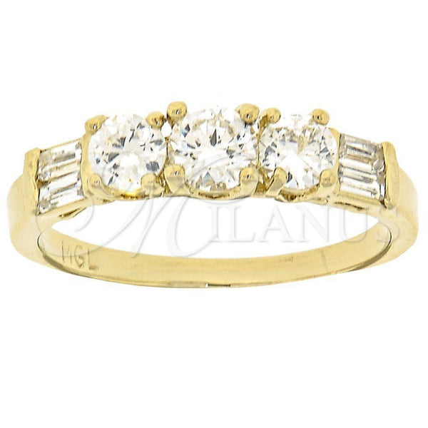 Anillo de Boda 5.164.023.07 Oro Laminado, Diseño de Baguette, con Blanca Zirconia Cubica, Pulido, Tono Dorado (Size 7)