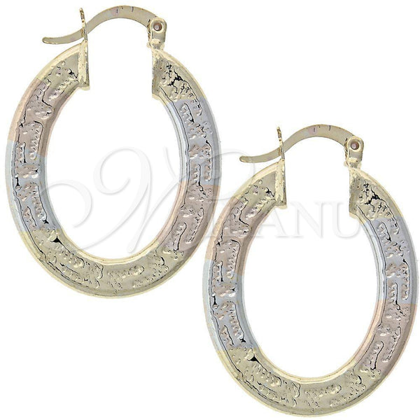 Argolla Mediana 5.149.030.1 Oro Laminado, Diseño de Llave Griega, Diamantado, Tres Tonos