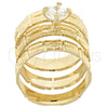 Anillo de Boda 5.164.003.09 Oro Laminado, Diseño de Triple, con Blanca Zirconia Cubica, Diamantado, Tono Dorado (Size 9)