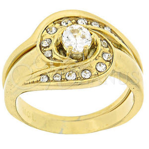 Anillo Multi Piedra 5.166.003.09 Oro Laminado, Diseño de Doble, con Blanca Zirconia Cubica and Blanca Cristal, Pulido, Tono Dorado (Size 9)