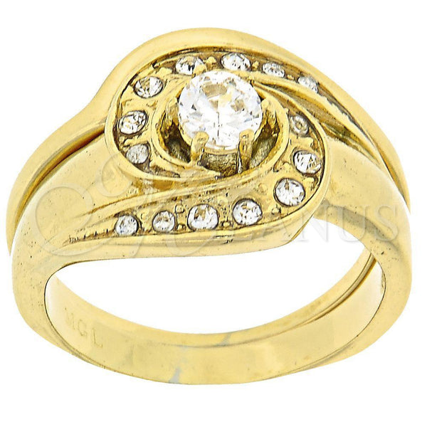 Anillo Multi Piedra 5.166.003.09 Oro Laminado, Diseño de Doble, con Blanca Zirconia Cubica and Blanca Cristal, Pulido, Tono Dorado (Size 9)