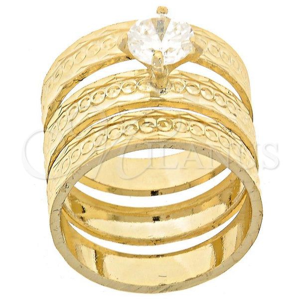 Anillo de Boda 5.164.002.07 Oro Laminado, Diseño de Triple, con Blanca Zirconia Cubica, Diamantado, Tono Dorado (Size 7)