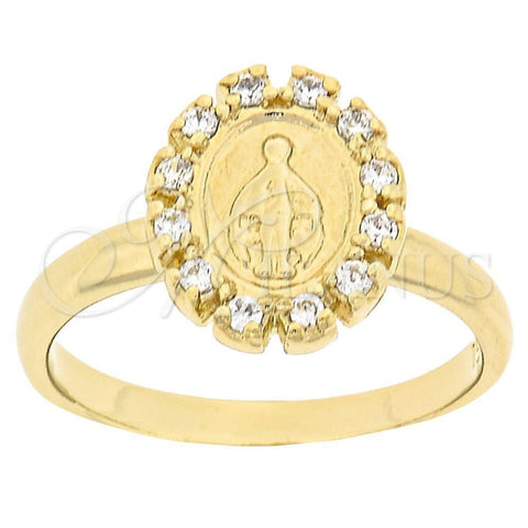 Anillo Multi Piedra 5.165.022.08 Oro Laminado, Diseño de Virgen Maria, con Blanca Zirconia Cubica, Pulido, Tono Dorado (Size 8)
