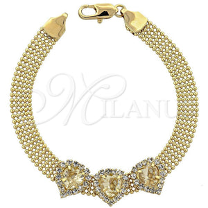 Pulsera Elegante 5.021.005.1 Oro Laminado, Diseño de Corazón, con Amarillo Claro and Blanca Zirconia Cubica, Pulido, Tono Dorado (10 MM Thickness, 8 Inches Length)