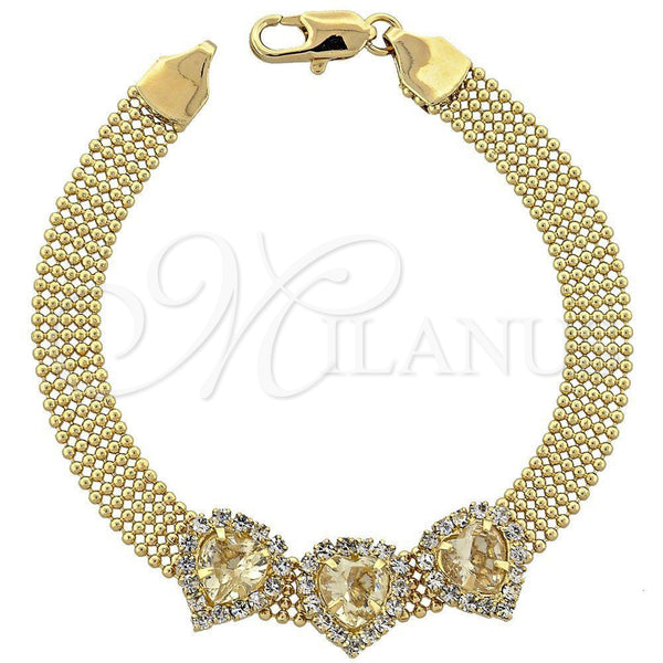 Pulsera Elegante 5.021.005.1 Oro Laminado, Diseño de Corazón, con Amarillo Claro and Blanca Zirconia Cubica, Pulido, Tono Dorado (10 MM Thickness, 8 Inches Length)