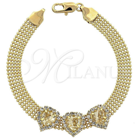 Pulsera Elegante 5.021.005.1 Oro Laminado, Diseño de Corazón, con Amarillo Claro and Blanca Zirconia Cubica, Pulido, Tono Dorado (10 MM Thickness, 8 Inches Length)