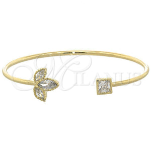 Aro Individual 07.97.0028 Oro Laminado, Diseño de Oja, con Blanca Zirconia Cubica, Pulido, Tono Dorado (04 MM Thickness, One size fits all)