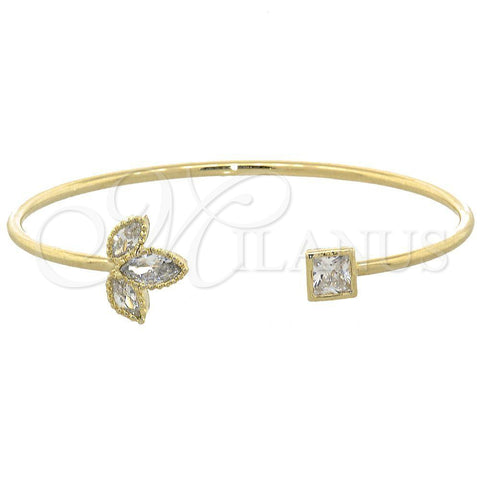 Aro Individual 07.97.0028 Oro Laminado, Diseño de Oja, con Blanca Zirconia Cubica, Pulido, Tono Dorado (04 MM Thickness, One size fits all)
