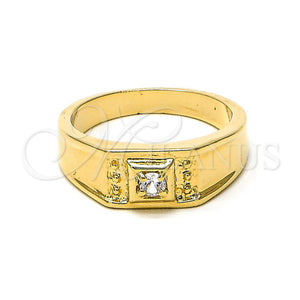 Anillo de Hombre 5.175.022.07 Oro Laminado, Diseño de Solitario, con Blanca Zirconia Cubica, Pulido, Tono Dorado (Size 7)