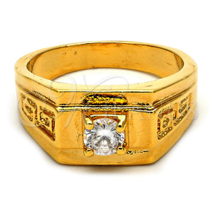 Anillo de Hombre 5.175.026.07 Oro Laminado, Diseño de Solitario y Llave Griega, con Blanca Zirconia Cubica, Diamantado, Tono Dorado (Size 7)