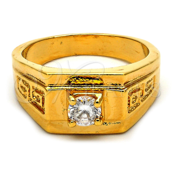 Anillo de Hombre 5.175.026.07 Oro Laminado, Diseño de Solitario y Llave Griega, con Blanca Zirconia Cubica, Diamantado, Tono Dorado (Size 7)