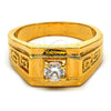 Anillo de Hombre 5.175.026.07 Oro Laminado, Diseño de Solitario y Llave Griega, con Blanca Zirconia Cubica, Diamantado, Tono Dorado (Size 7)