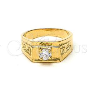 Anillo de Hombre 5.175.026.08 Oro Laminado, Diseño de Solitario y Llave Griega, con Blanca Zirconia Cubica, Diamantado, Tono Dorado (Size 8)