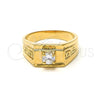 Anillo de Hombre 5.175.026.08 Oro Laminado, Diseño de Solitario y Llave Griega, con Blanca Zirconia Cubica, Diamantado, Tono Dorado (Size 8)