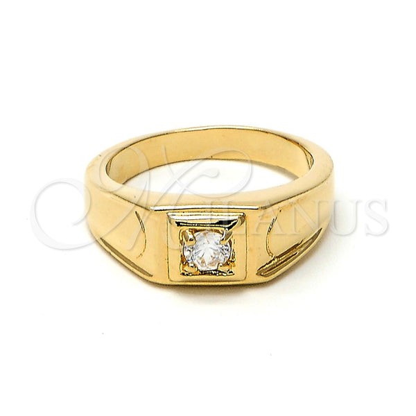 Anillo de Hombre 01.63.0449.08 Oro Laminado, Diseño de Solitario, con Blanca Zirconia Cubica, Diamantado, Tono Dorado (Size 8)