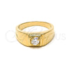 Anillo de Hombre 5.175.029.07 Oro Laminado, Diseño de Solitario, con Blanca Zirconia Cubica, Pulido, Tono Dorado (Size 7)