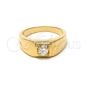 Anillo de Hombre 5.175.029.09 Oro Laminado, Diseño de Solitario, con Blanca Zirconia Cubica, Pulido, Tono Dorado (Size 9)