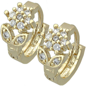 Argolla Huggie 5.130.035.2 Oro Laminado, Diseño de Flor, con Blanca Zirconia Cubica, Pulido, Tono Dorado