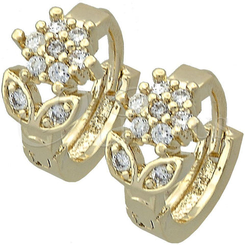 Argolla Huggie 5.130.035.2 Oro Laminado, Diseño de Flor, con Blanca Zirconia Cubica, Pulido, Tono Dorado