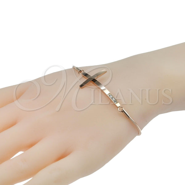 Pulsera Elegante 03.138.31803.08 Acero Inoxidable, Diseño de Cruz y Cola de Raton, con Blanca Zirconia Cubica, Pulido, Tono Rosado (8 Inches Length)