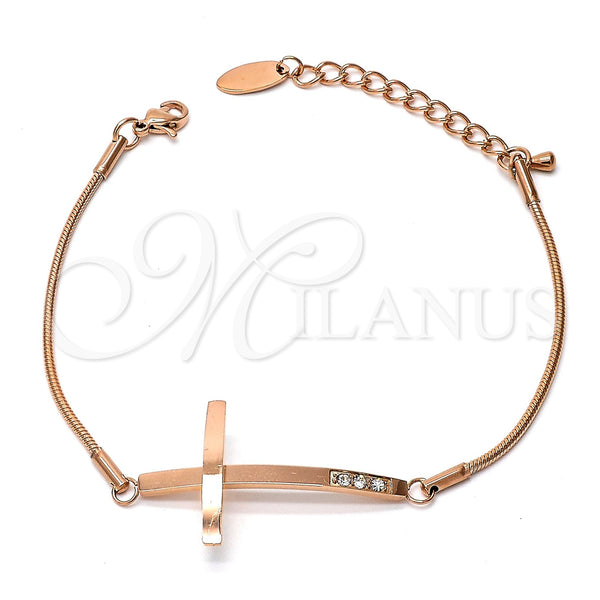 Pulsera Elegante 03.138.31803.08 Acero Inoxidable, Diseño de Cruz y Cola de Raton, con Blanca Zirconia Cubica, Pulido, Tono Rosado (8 Inches Length)