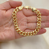 Pulsera Básica 04.63.0130.1.08 Oro Laminado, Diseño de Miami Cubana, Pulido, Tono Dorado (250 Gauge, 09 MM Thickness, 8 Inches Length)