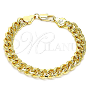 Pulsera Básica 04.63.0130.1.08 Oro Laminado, Diseño de Miami Cubana, Pulido, Tono Dorado (250 Gauge, 09 MM Thickness, 8 Inches Length)