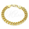 Pulsera Básica 04.63.0130.1.08 Oro Laminado, Diseño de Miami Cubana, Pulido, Tono Dorado (250 Gauge, 09 MM Thickness, 8 Inches Length)