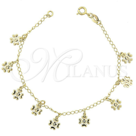 Pulsera de Dije 03.09.0038.07 Oro Laminado, Diseño de Flor, Diamantado, Tono Dorado (8 Inches Length)