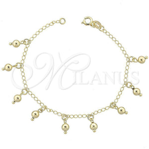 Pulsera de Dije 03.09.0039.07 Oro Laminado, Diseño de Bola, Pulido, Tono Dorado (03 MM Thickness, 7 Inches Length)