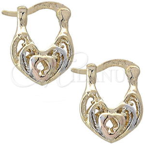 Argolla Pequeña 5.154.001.1 Oro Laminado, Diseño de Corazón y File, Diamantado, Tres Tonos