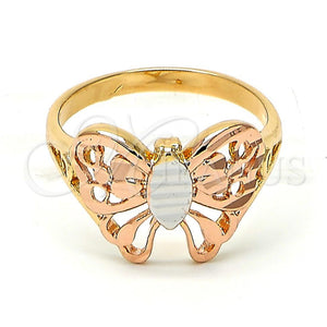 Anillo Elegante 5.174.007.1.08 Oro Laminado, Diseño de Mariposa, Pulido, Tres Tonos (Size 8)