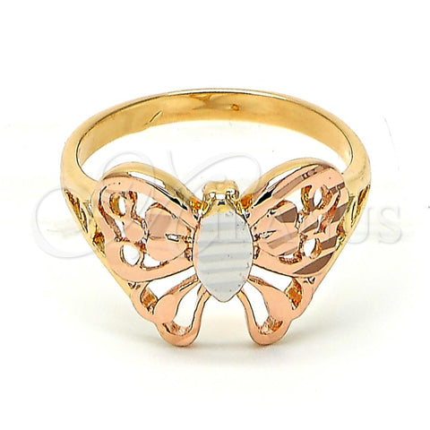 Anillo Elegante 5.174.007.1.08 Oro Laminado, Diseño de Mariposa, Pulido, Tres Tonos (Size 8)