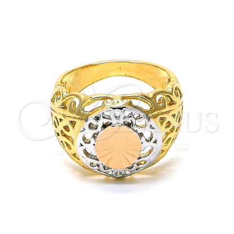 Anillo Elegante 5.173.009.08 Oro Laminado, Diseño de File, Diamantado, Tres Tonos (Size 8)