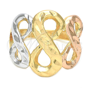 Anillo Elegante 5.175.006.07 Oro Laminado, Diseño de Infinito, Diamantado, Tres Tonos (Size 7)