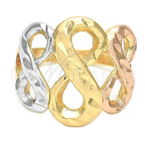 Anillo Elegante 5.175.006.07 Oro Laminado, Diseño de Infinito, Diamantado, Tres Tonos (Size 7)