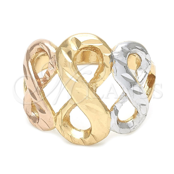 Anillo Elegante 5.175.006.08 Oro Laminado, Diseño de Infinito, Diamantado, Tres Tonos (Size 8)