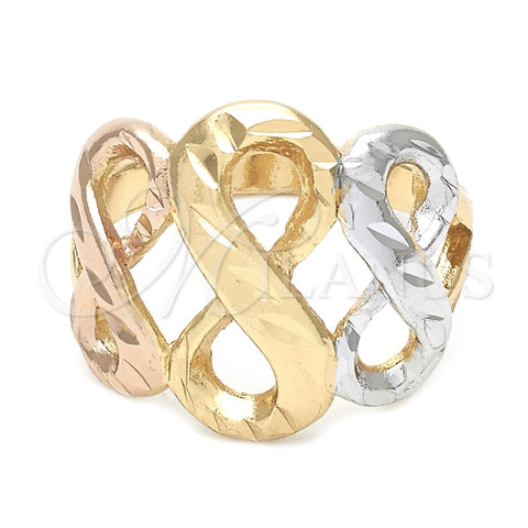 Anillo Elegante 5.175.006.08 Oro Laminado, Diseño de Infinito, Diamantado, Tres Tonos (Size 8)