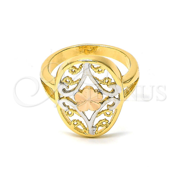 Anillo Elegante 5.175.009.08 Oro Laminado, Diseño de Flor y File, Diamantado, Tres Tonos (Size 8)