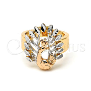 Anillo Elegante 5.173.017.07 Oro Laminado, Diseño de Pavo Real, Diamantado, Tres Tonos (Size 7)
