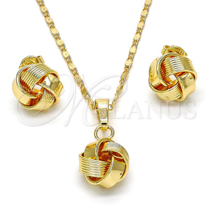 Juego de Arete y Dije de Adulto 10.63.0512 Oro Laminado, Diseño de Nudo, Pulido, Tono Dorado