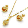 Juego de Arete y Dije de Adulto 10.63.0514 Oro Laminado, Diseño de Nudo y Torcido, Diamantado, Tono Dorado