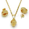 Juego de Arete y Dije de Adulto 10.63.0514 Oro Laminado, Diseño de Nudo y Torcido, Diamantado, Tono Dorado