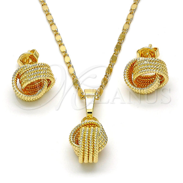 Juego de Arete y Dije de Adulto 10.63.0514 Oro Laminado, Diseño de Nudo y Torcido, Diamantado, Tono Dorado