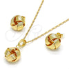 Juego de Arete y Dije de Adulto 10.63.0515 Oro Laminado, Diseño de Nudo, Pulido, Tono Dorado