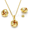 Juego de Arete y Dije de Adulto 10.63.0515 Oro Laminado, Diseño de Nudo, Pulido, Tono Dorado