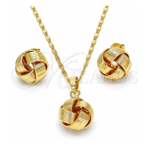 Juego de Arete y Dije de Adulto 10.63.0515 Oro Laminado, Diseño de Nudo, Pulido, Tono Dorado