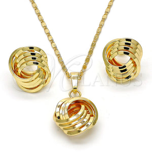 Juego de Arete y Dije de Adulto 10.63.0516 Oro Laminado, Diseño de Nudo, Pulido, Tono Dorado