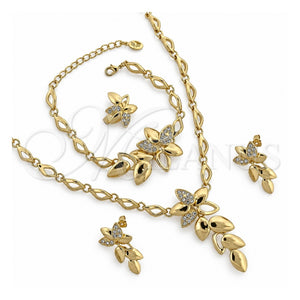 Collar, Pulsera, Dije y Anillo 06.191.0016 Oro Laminado, Diseño de Flor, con Cristal Blanca, Pulido, Tono Dorado